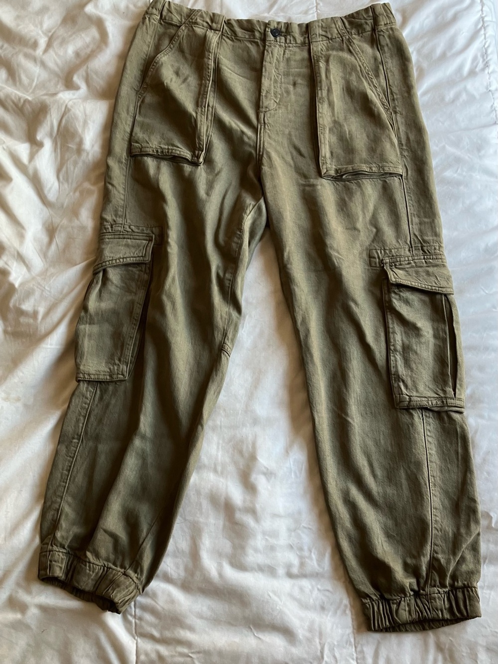 All Saints Frieda Denim Olive Green Cargo Joggers US 8, UK 12, EU 40
